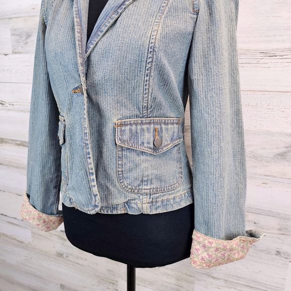 True Vintage Mossimo Paris Hilton Style Fitted Y2K Pinstripe Denim Jacket Small - Picture 8 of 11